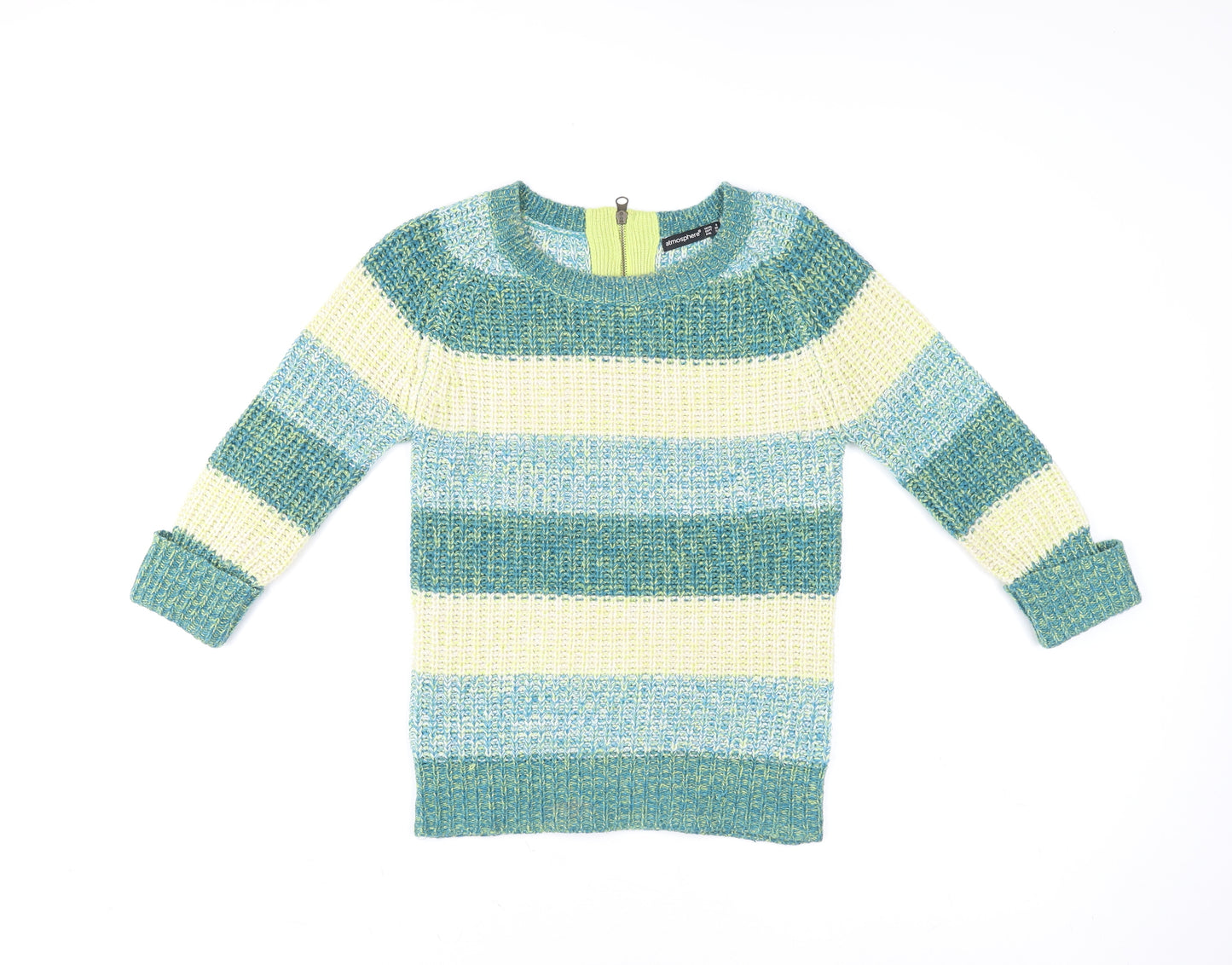 Atmosphere Women's Green Blue Striped Knit Pullover Sweater Size 8