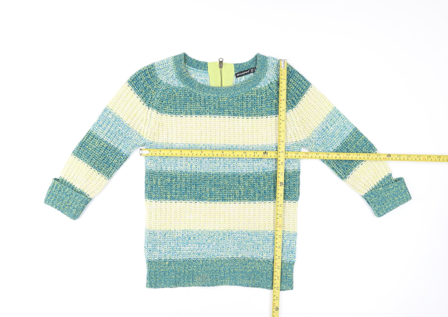 Atmosphere Women's Green Blue Striped Knit Pullover Sweater Size 8