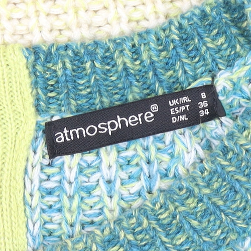 Atmosphere Women's Green Blue Striped Knit Pullover Sweater Size 8