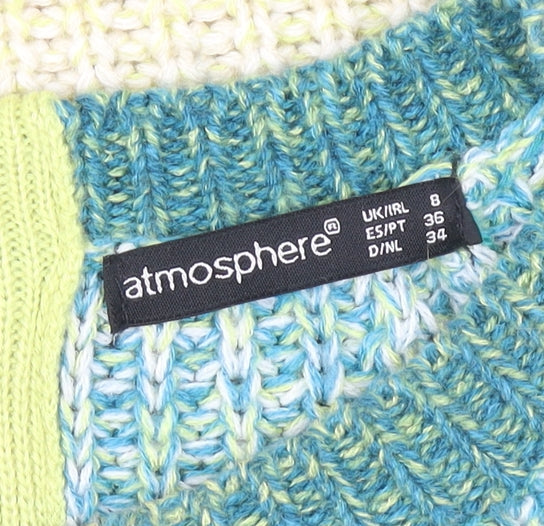 Atmosphere Women's Green Blue Striped Knit Pullover Sweater Size 8