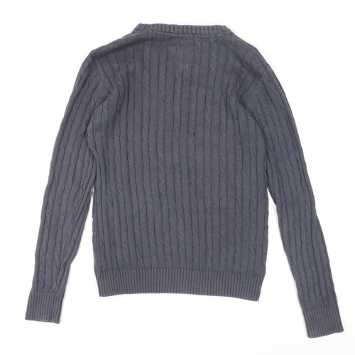 Kangol Womens Grey Cable-Knit Cotton Crew Neck Jumper Size 14