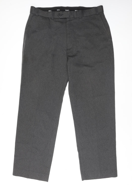 Henri Ross Men's Grey 38W 31L Classic Polyester Dress Trousers