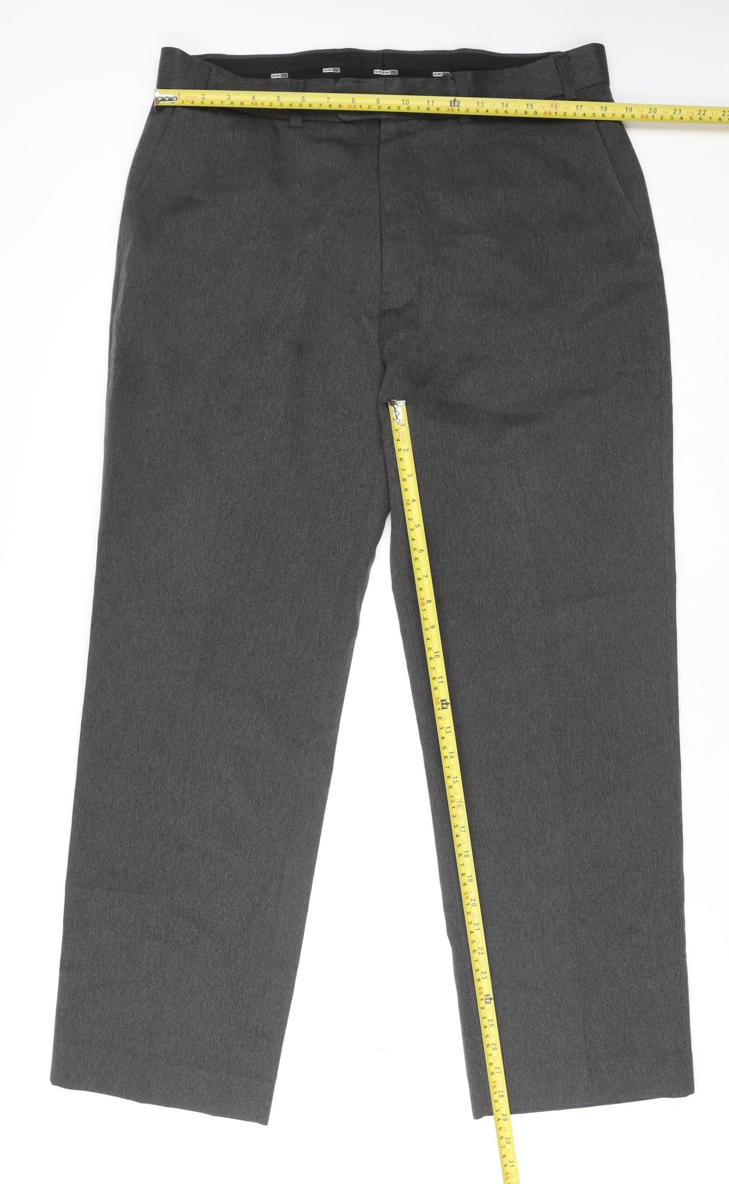 Henri Ross Men's Grey 38W 31L Classic Polyester Dress Trousers