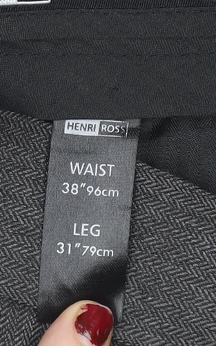 Henri Ross Men's Grey 38W 31L Classic Polyester Dress Trousers