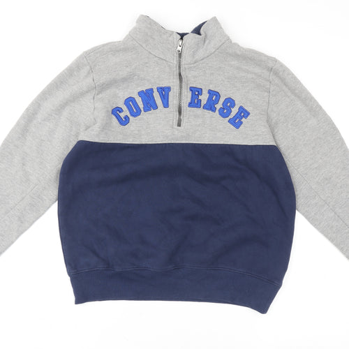 Converse Teens Grey Blue 1/4 Zip Fleece Logo Jumper L