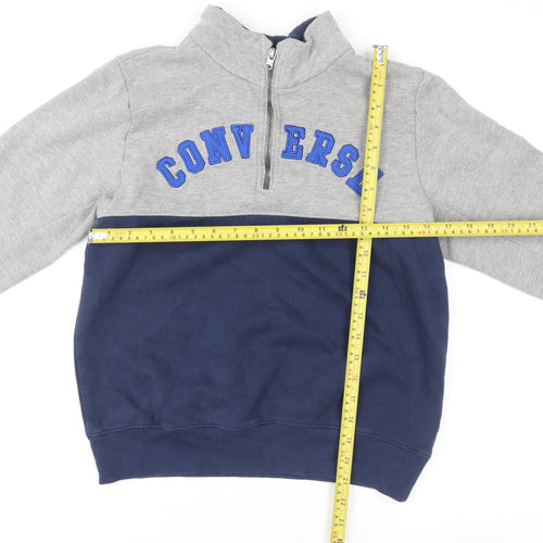 Converse Teens Grey Blue 1/4 Zip Fleece Logo Jumper L