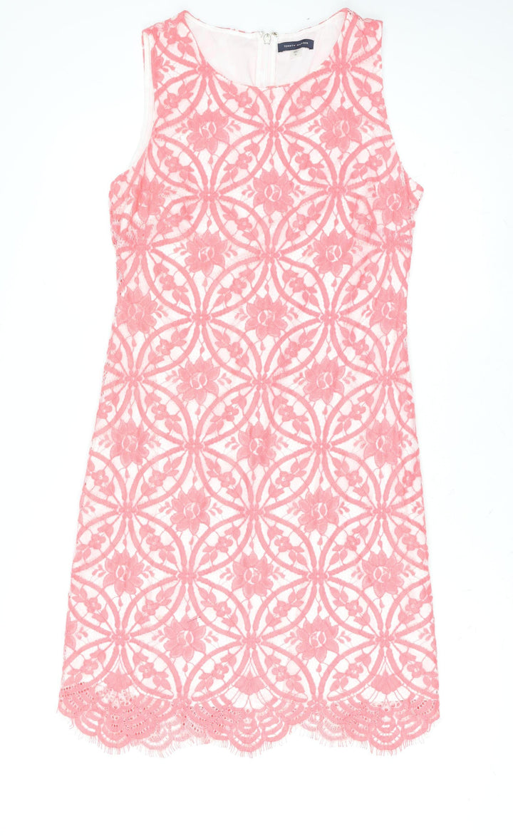 Tommy Hilfiger Women Pink Floral Lace Sheath Dress Size 10