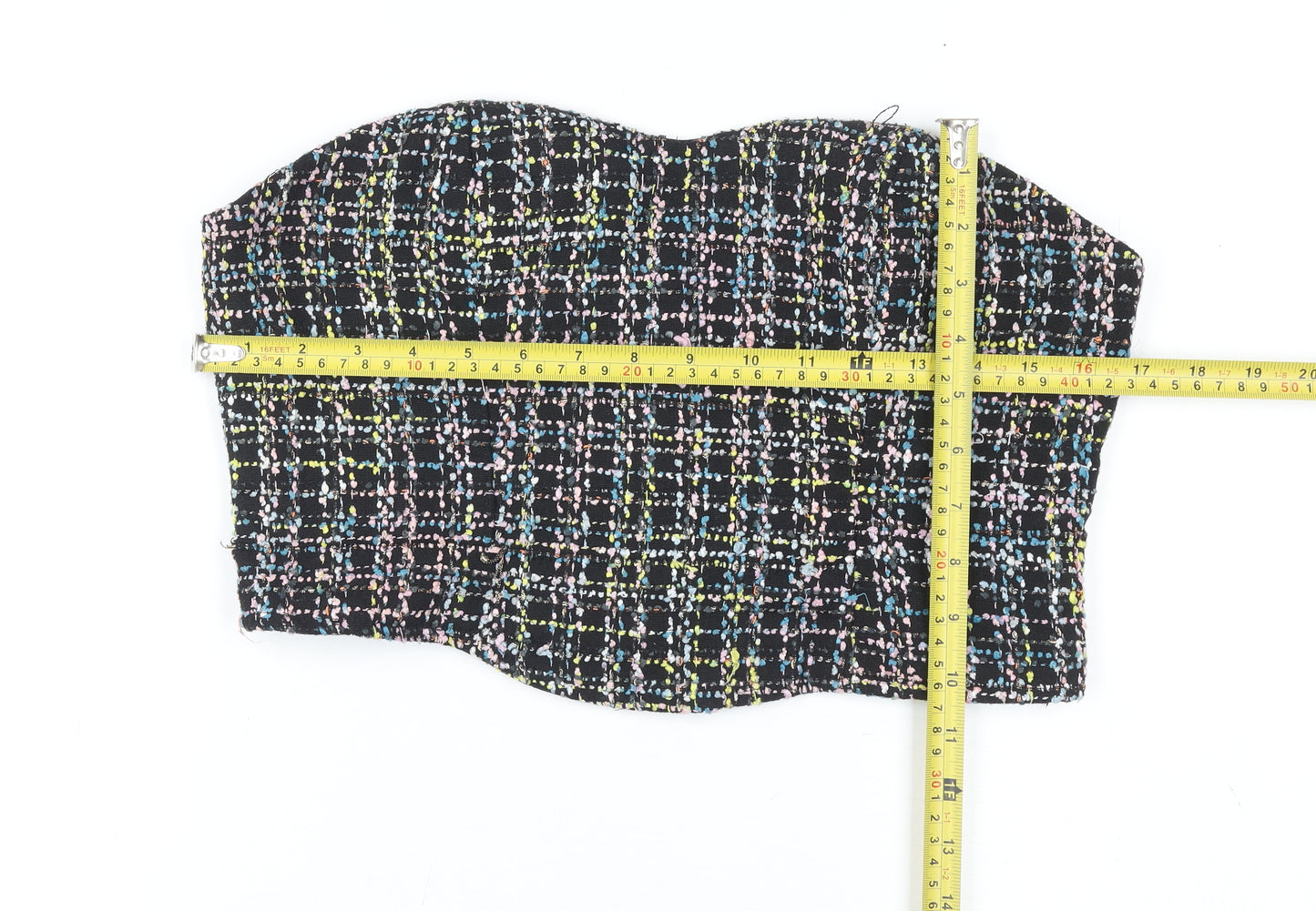 Oasis Womens Multicoloured Tweed Strapless Cropped Top Size 14