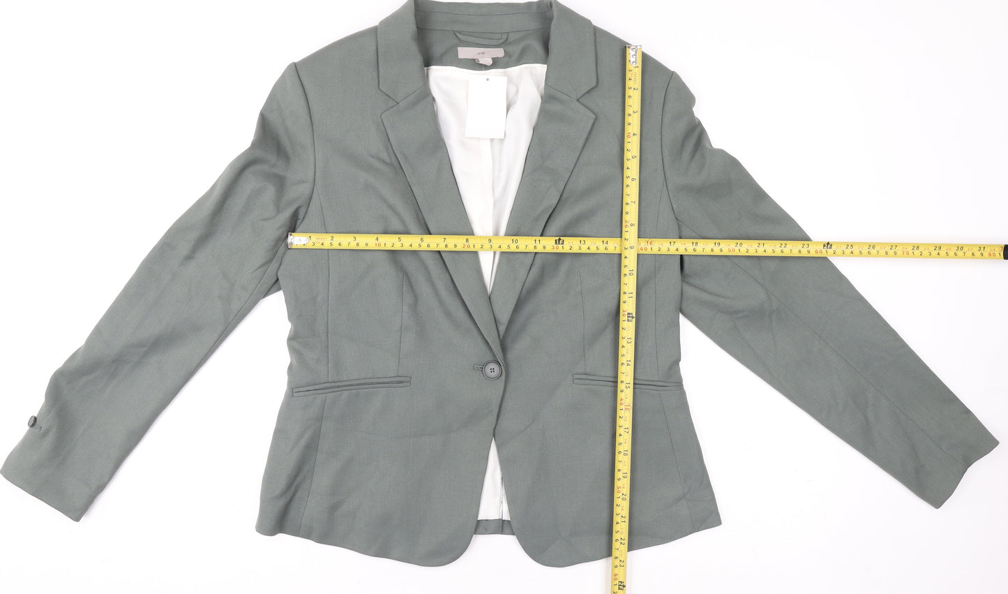 H&M Women’s Green Tailored Single-Breasted Blazer UK 16