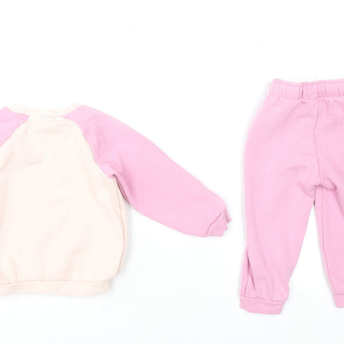 Puma Girls Pink Beige Sweatshirt Trousers Set 2-3 Years Fleece Outfit
