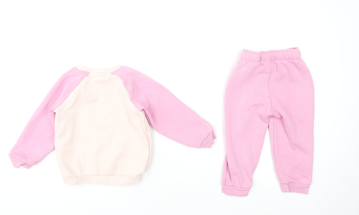 Puma Girls Pink Beige Sweatshirt Trousers Set 2-3 Years Fleece Outfit