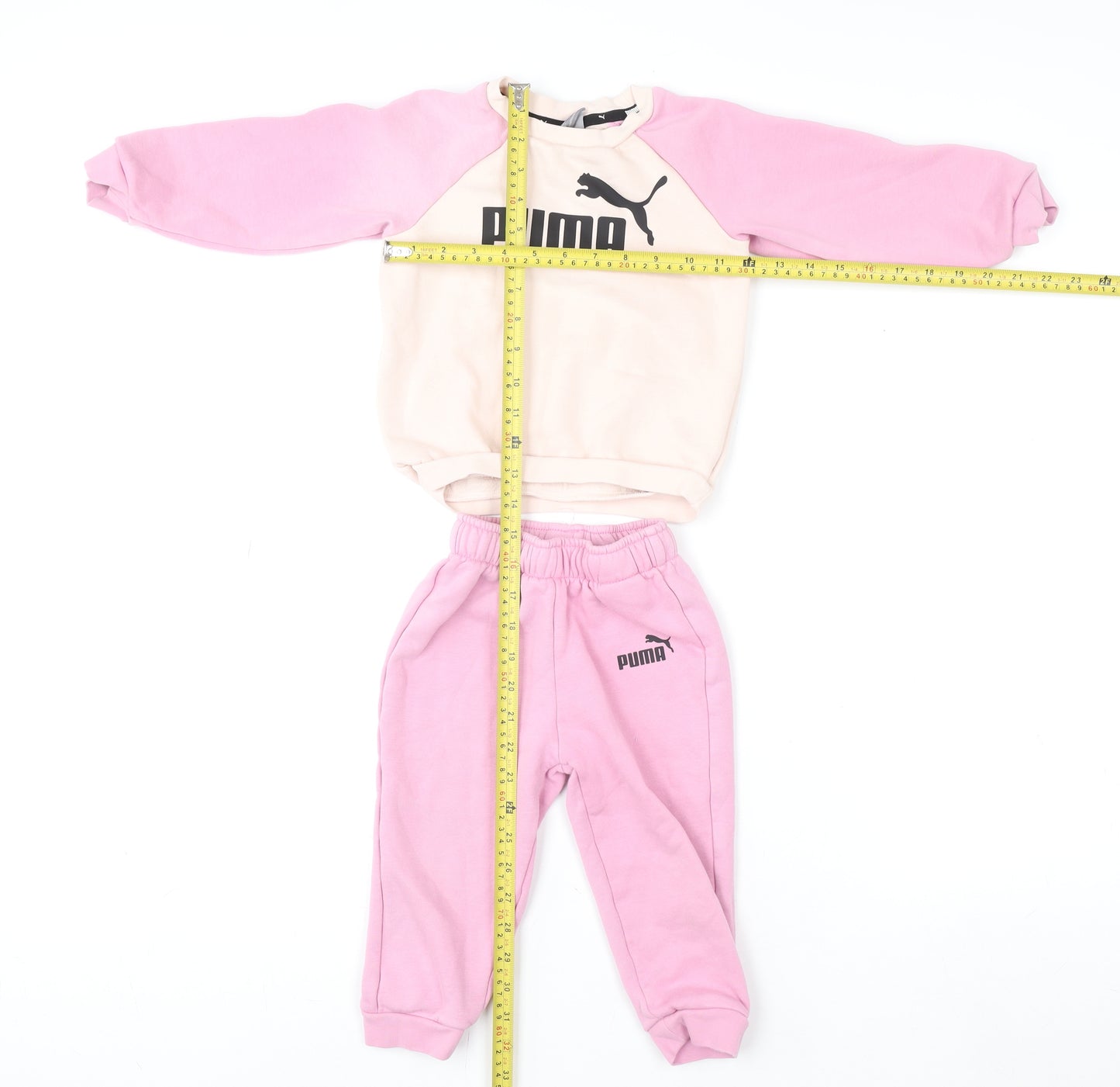 Puma Girls Pink Beige Sweatshirt Trousers Set 2-3 Years Fleece Outfit