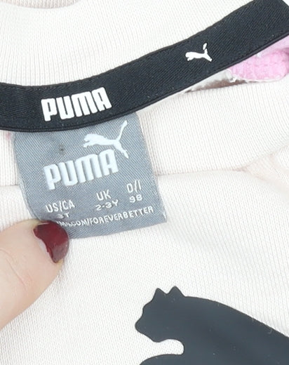 Puma Girls Pink Beige Sweatshirt Trousers Set 2-3 Years Fleece Outfit