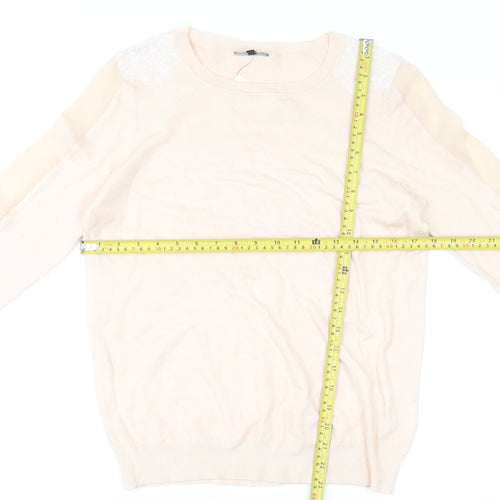 Warehouse Women’s Beige Sequin Shoulder Knit Blouse UK 14