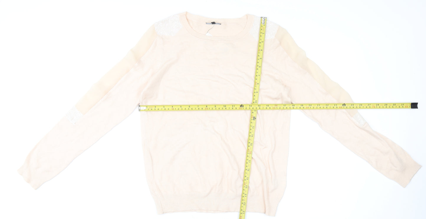 Warehouse Women’s Beige Sequin Shoulder Knit Blouse UK 14