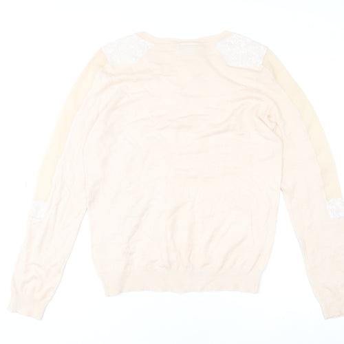 Warehouse Women’s Beige Sequin Shoulder Knit Blouse UK 14