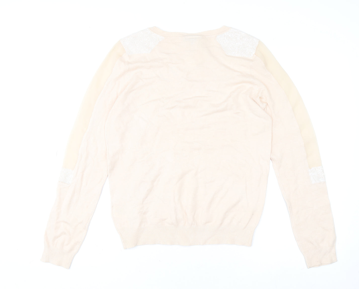 Warehouse Women’s Beige Sequin Shoulder Knit Blouse UK 14