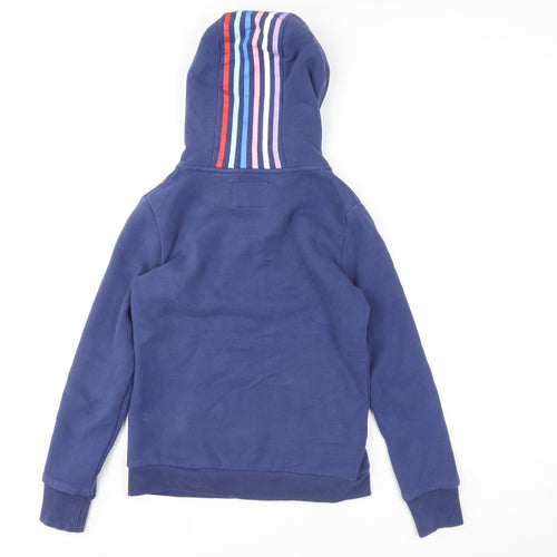 Superdry Unisex Blue Full Zip Hoodie UK 10 Classic Stripe Logo Design