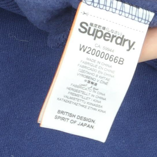 Superdry Unisex Blue Full Zip Hoodie UK 10 Classic Stripe Logo Design