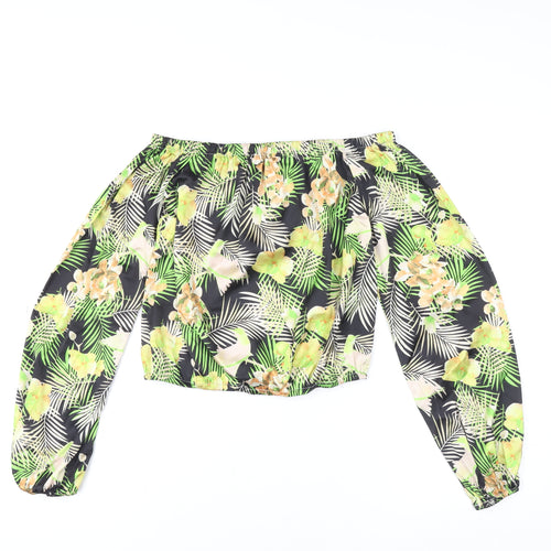 Boohoo Womens Multicoloured Off Shoulder Tropical Cropped Blouse Size S