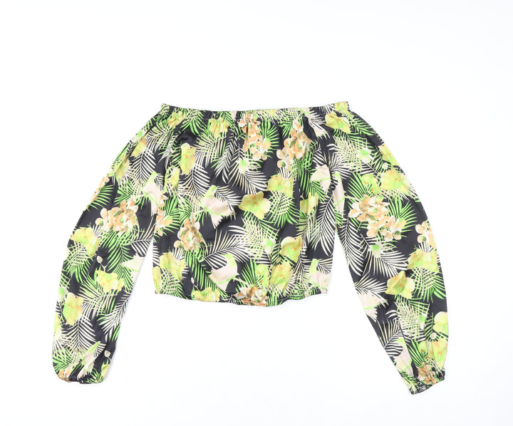Boohoo Womens Multicoloured Off Shoulder Tropical Cropped Blouse Size S