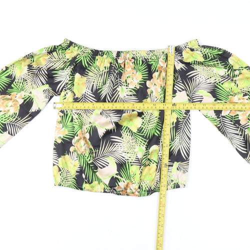 Boohoo Womens Multicoloured Off Shoulder Tropical Cropped Blouse Size S