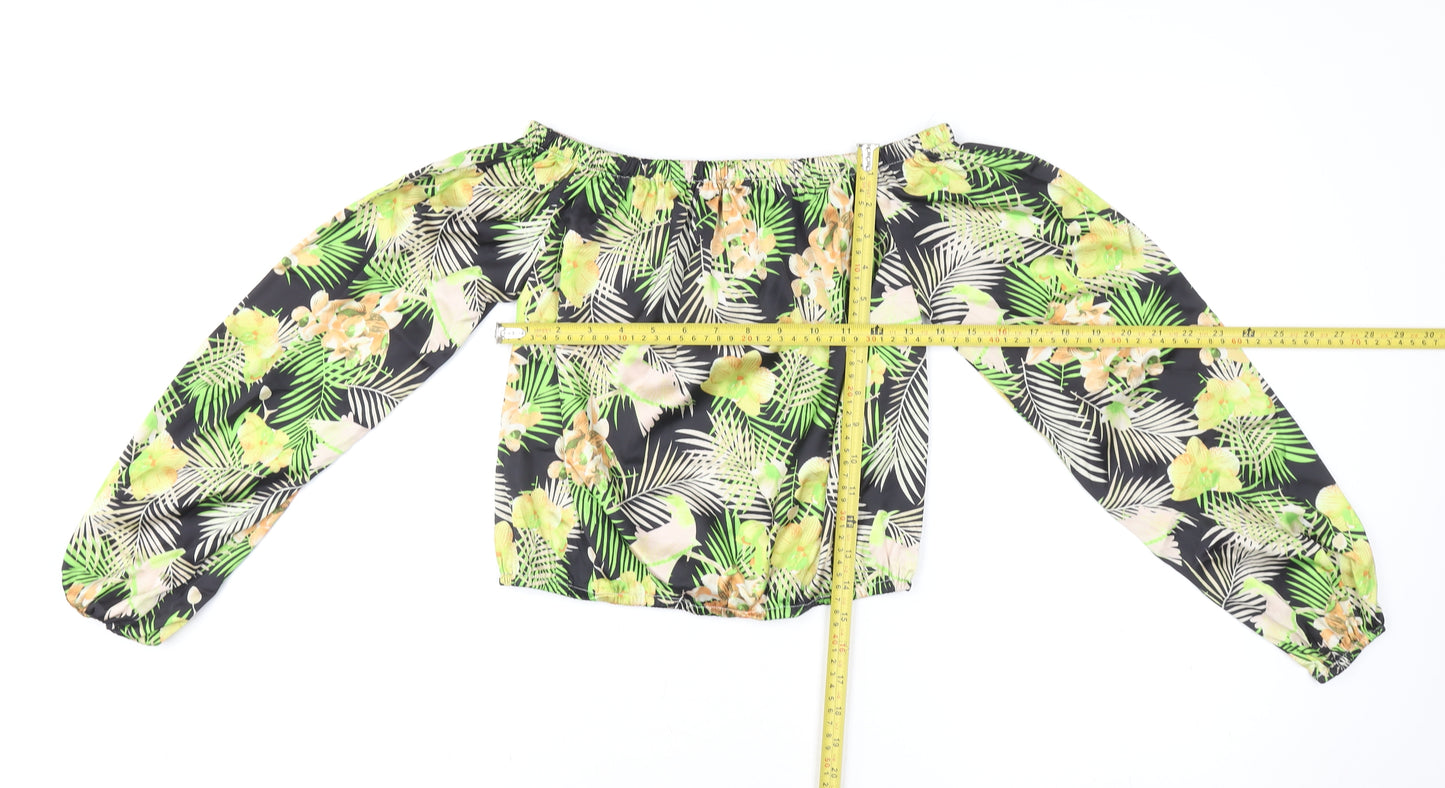Boohoo Womens Multicoloured Off Shoulder Tropical Cropped Blouse Size S