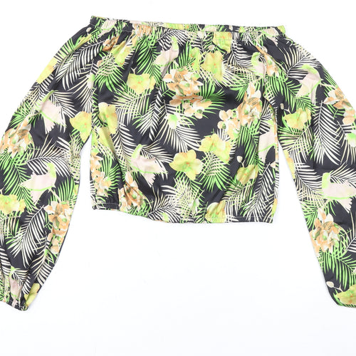 Boohoo Womens Multicoloured Off Shoulder Tropical Cropped Blouse Size S
