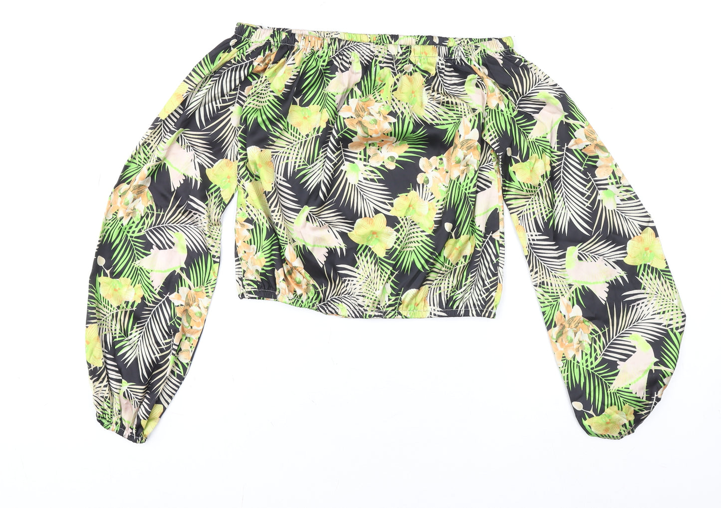 Boohoo Womens Multicoloured Off Shoulder Tropical Cropped Blouse Size S