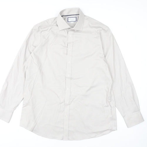 Charles Tyrwhitt Men's Beige Slim Fit Non-Iron Cotton Dress Shirt 17.5in