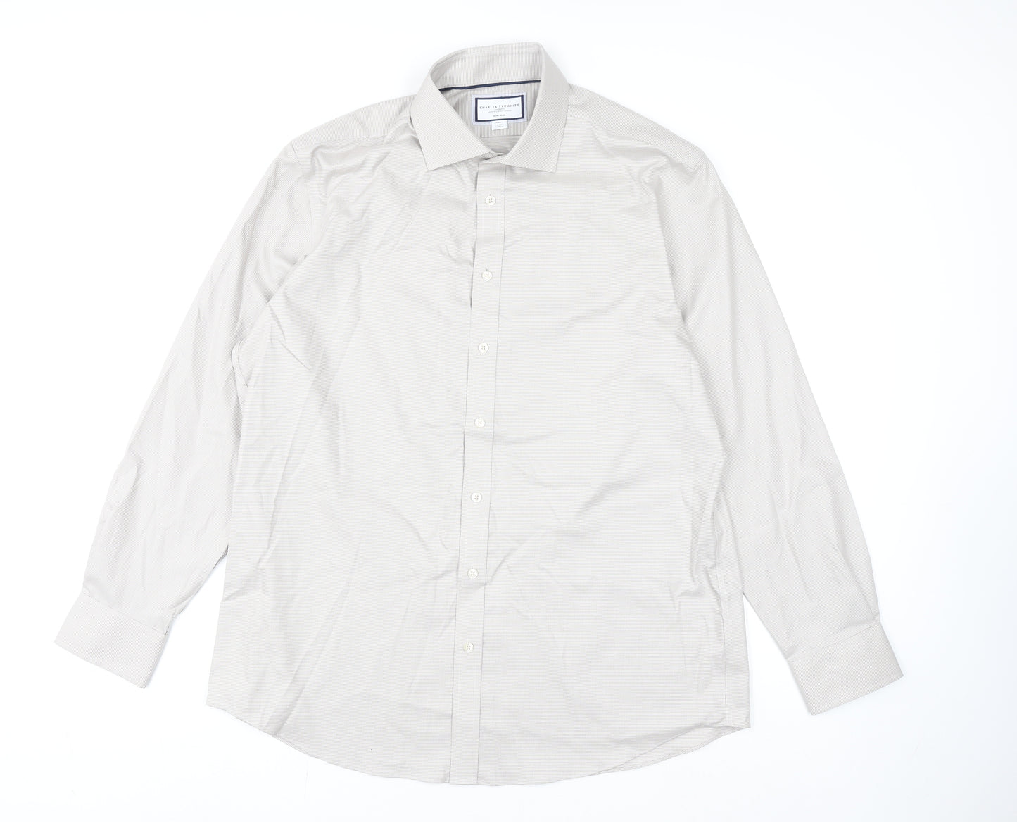 Charles Tyrwhitt Men's Beige Slim Fit Non-Iron Cotton Dress Shirt 17.5in