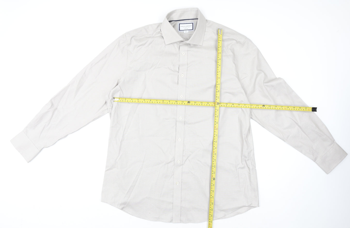 Charles Tyrwhitt Men's Beige Slim Fit Non-Iron Cotton Dress Shirt 17.5in