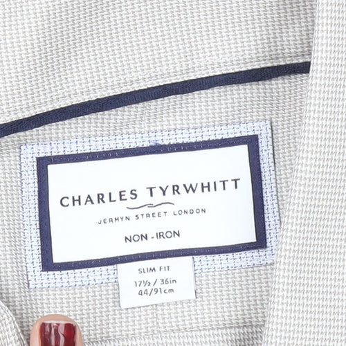 Charles Tyrwhitt Men's Beige Slim Fit Non-Iron Cotton Dress Shirt 17.5in