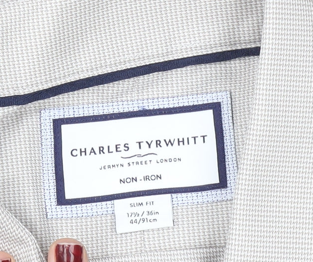 Charles Tyrwhitt Men's Beige Slim Fit Non-Iron Cotton Dress Shirt 17.5in