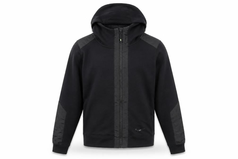 Front view of Nike Men's Black Small Hooded Track Jacket Full Zip