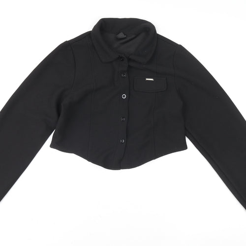 Dazy Women's Black Cropped Collared Button-Up Top Size M