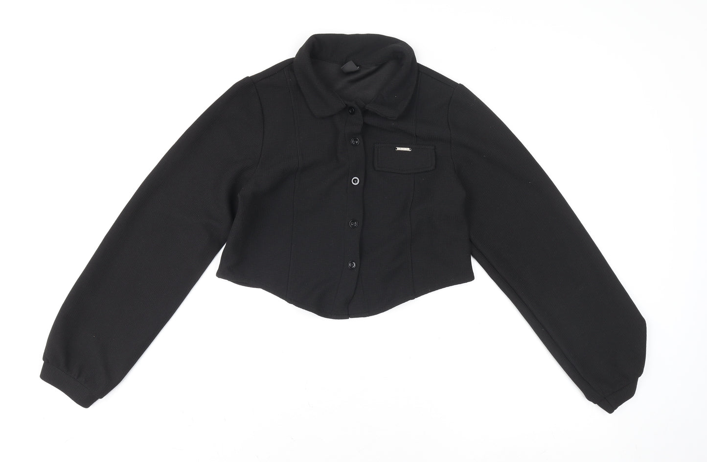 Dazy Women's Black Cropped Collared Button-Up Top Size M