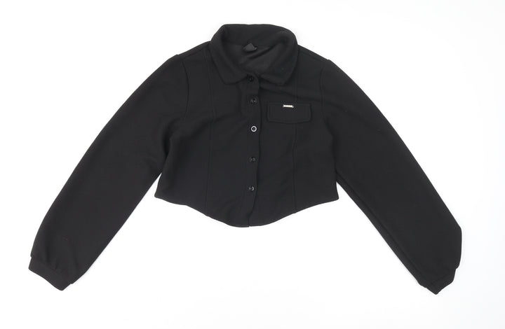 Dazy Women's Black Cropped Collared Button-Up Top Size M