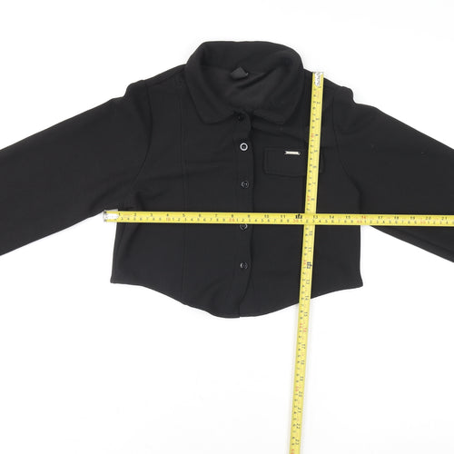 Dazy Women's Black Cropped Collared Button-Up Top Size M