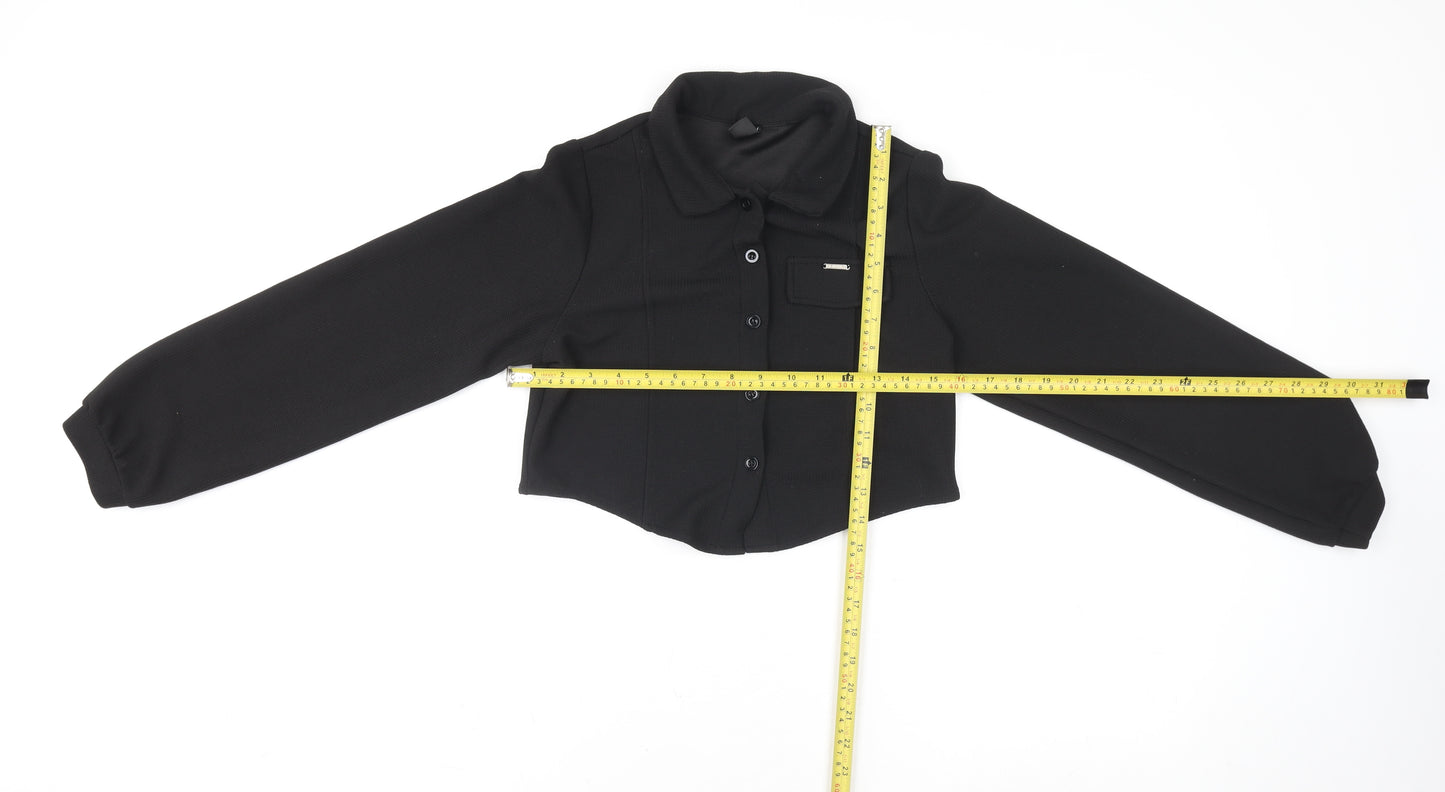 Dazy Women's Black Cropped Collared Button-Up Top Size M
