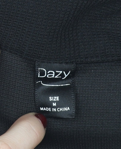 Dazy Women's Black Cropped Collared Button-Up Top Size M