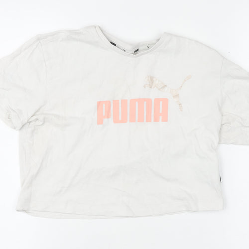 Puma Girls Ivory Cropped Logo T-Shirt 9-10 Years Short Sleeve Cotton