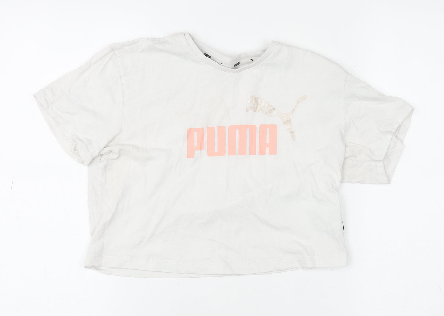 Puma Girls Ivory Cropped Logo T-Shirt 9-10 Years Short Sleeve Cotton