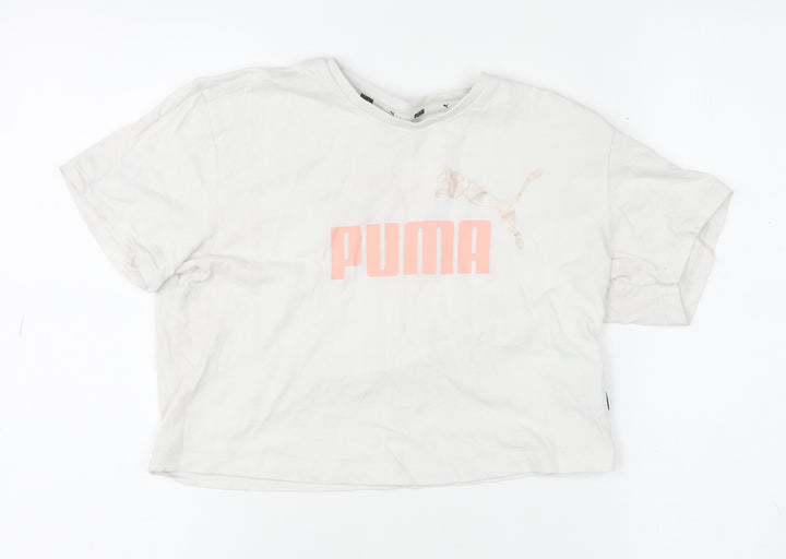 Puma Girls Ivory Cropped Logo T-Shirt 9-10 Years Short Sleeve Cotton