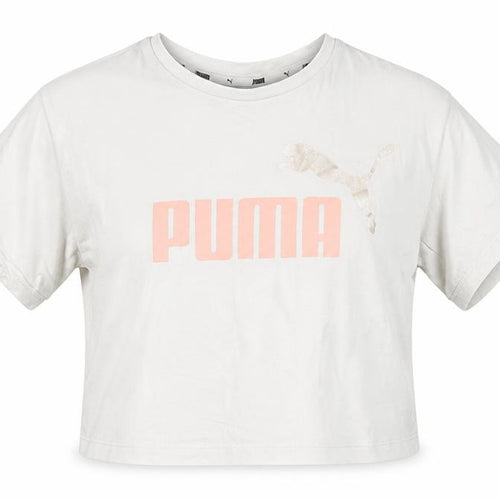 Puma Girls Ivory Cropped Logo T-Shirt 9-10 Years Short Sleeve Cotton