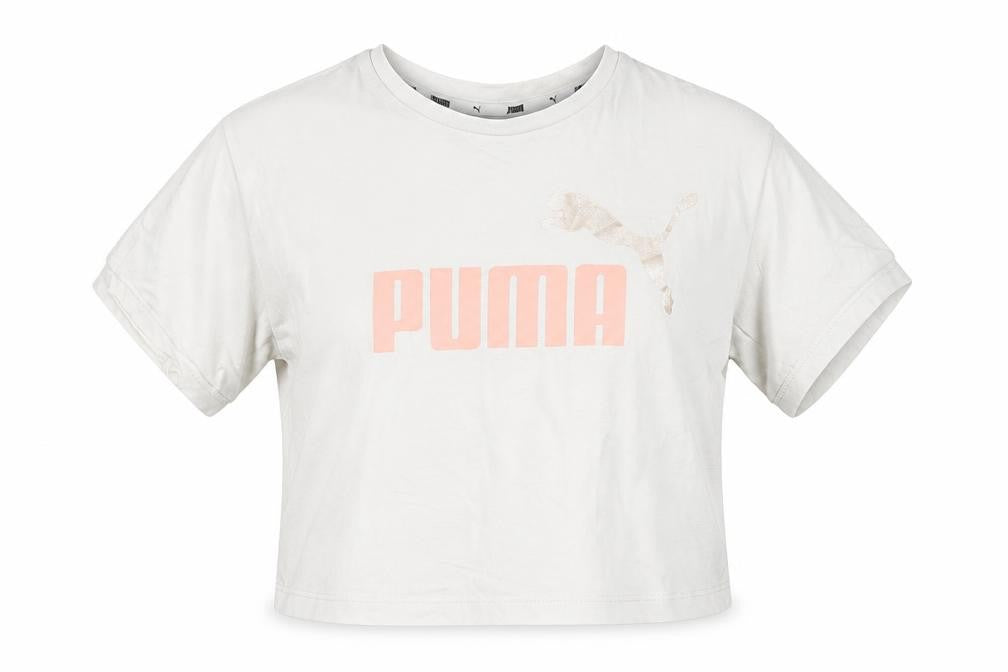 Puma Girls Ivory Cropped Logo T-Shirt 9-10 Years Short Sleeve Cotton