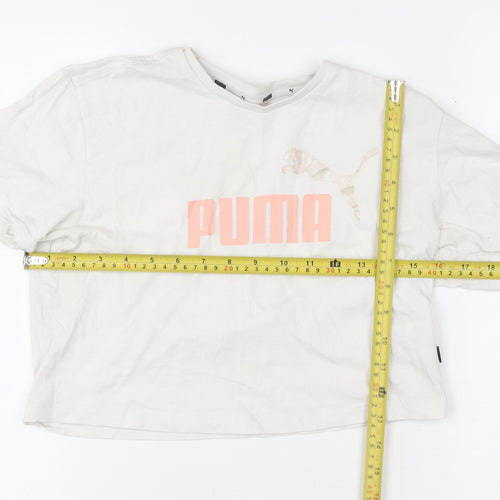 Puma Girls Ivory Cropped Logo T-Shirt 9-10 Years Short Sleeve Cotton