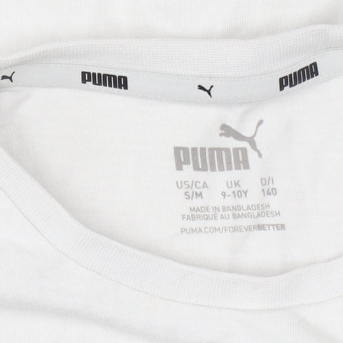 Puma Girls Ivory Cropped Logo T-Shirt 9-10 Years Short Sleeve Cotton