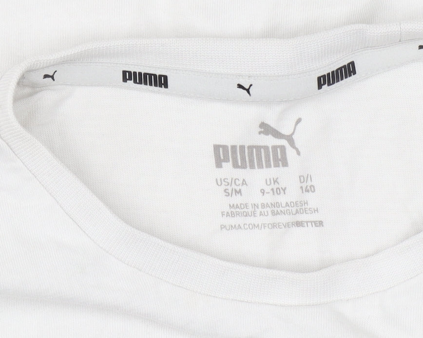 Puma Girls Ivory Cropped Logo T-Shirt 9-10 Years Short Sleeve Cotton