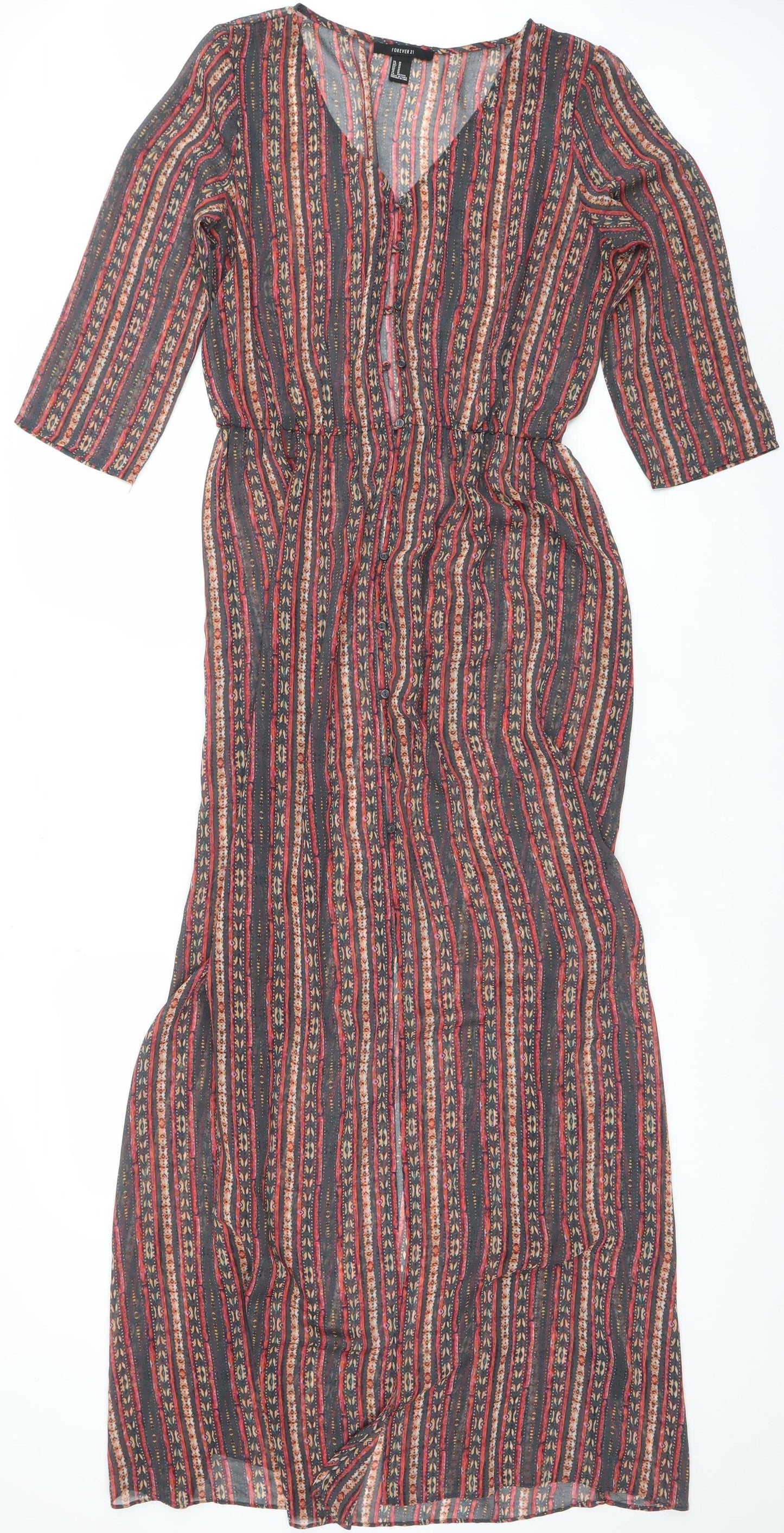 Forever 21 Women’s Multicoloured Bohemian Midi Shirt Dress M